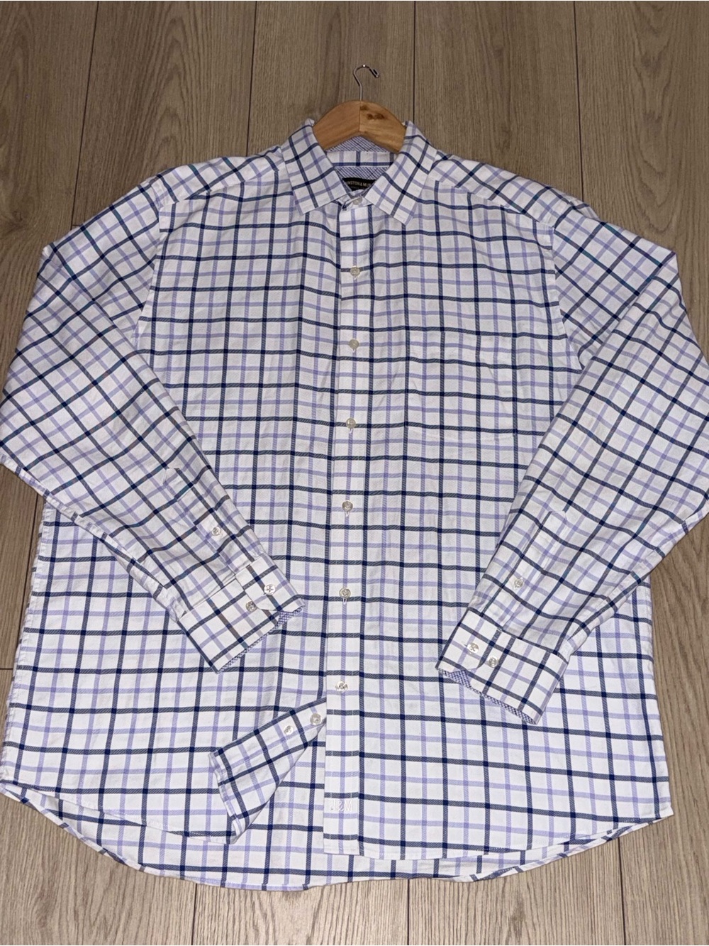 Johnston & Murphy Mens Large Blue & White Windowpane Check Dress Shirt